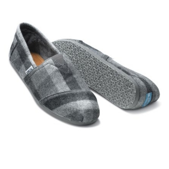 Toms Mens Plaid Gray Ash Flannel Comfort Slip on Loafer shoes sz 9.5 - Picture 1 of 9